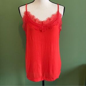 Red Lace Trim Cami Top